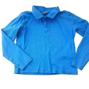 Zara Kids Blue Ribbed Long Sleeve Cropped Polo - Size 8
